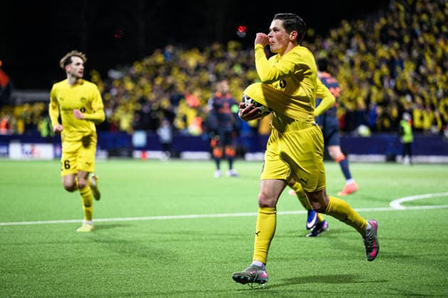 260218 Sondre Brunstad Fet of Bodo Glimt scores the 1 0 goal during the UEFA Champions League football match between Bodo Glimt and Inter on February 18, 2026 in Bodo Photo Marius Simensen BILDBYRAN COP 238 MM0055 bbeng football fotball fotboll soccer uefa champions league mesterligaen bodo glimt inter fc internazionale milano  Copyright: MARIUSxSIMENSEN BB260218ZR136