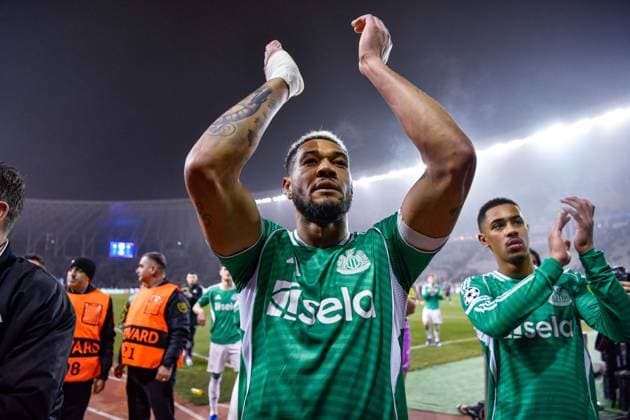 Joelinton of Newcastle United Football Club claps the Newcastle United Football Club fans Qarabag v Newcastle United, UEFA Champions League, Knockout Round Play-Offs, First Leg, Football, Tofig Bahramov Republican Stadium, Baku, Azerbaijan - 18 Feb 2026Baku Tofig Bahramov Republican Stadiu Azerbaijan EDITORIAL USE ONLY No use with unauthorised audio, video, data, fixture lists, club league logos or live services. Online in-match use limited to 120 images, no video emulation. No use in betting, games or single club league player publications.  Copyright: xElmirxKarimov Shutterstockx 16660416cu