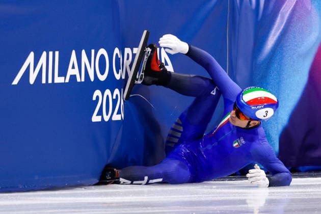 2026-02-18 Short Track Speed skating, Eisschnelllauf - Milano Cortina 2026 Winter Olympics - Day 12 MILAN, ITALY - FEBRUARY 18: Pietro Sighel of Italy competing in the Men s 500m during Day 12 of Short Track Speed Skating - Milano Cortina 2026 Winter Olympics at Milano Ice Skating Arena on February 18, 2026 in Milan, Italy. (Photo by Joris Verwijst BSR Agency) Milan Italy Content not available for redistribution in The Netherlands directly or indirectly through any third parties. Copyright: xBSRxAgencyx