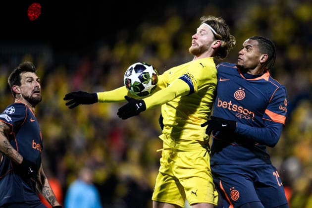 260218 Kasper Hogh of Bodo Glimt during the UEFA Champions League football match between Bodo Glimt and Inter on February 18, 2026 in Bodo Photo Marius Simensen BILDBYRAN COP 238 MM0055 bbeng football fotball fotboll soccer uefa champions league mesterligaen bodo glimt inter fc internazionale milano  Copyright: MARIUSxSIMENSEN BB260218ZD124