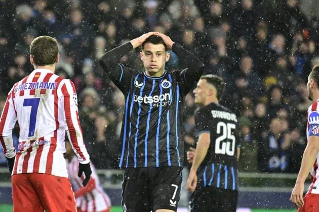 Club Brugge v Atletico de Madrid - UEFA Champions League BRUGGE, BELGIUM - FEBRUARY 18 : Tresoldi Nicolo forward of Club Brugge dejected during the UEFA Champions League 2025 26 knockout phase play-off match first leg between Club Brugge and Atletico de Madrid on February 18, 2026 in Brugge, Belgium, 18 02 2026 Brugge Belgium  Copyright: xJanxDexMeuleneirx