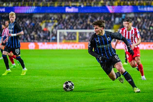 Club Brugge v Atletico de Madrid - UEFA Champions League BRUGGE, BELGIUM - FEBRUARY 18 : Tzolis Christos forward of Club Brugge in action during the UEFA Champions League 2025 26 knockout phase play-off match first leg between Club Brugge and Atletico de Madrid on February 18, 2026 in Brugge, Belgium, 18 02 2026 Brugge Belgium  Copyright: xJanxDexMeuleneirx