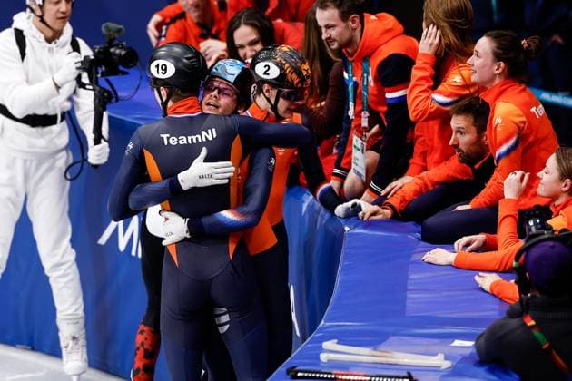 MILAN , 18-02-2026 , Milano Ice Skating Arena , Olympic Winter games, Winterspiele,Spiele, Summer games 2026 - Short Track 18-02 Men™s 500m Final A, Picture shows Jens van t Wout, Melle van t Wout Olympic Winter Games 2026 - Short Track 18-02  x201714778x Copyright: