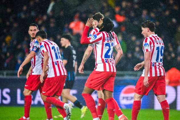 Club Brugge v Atletico de Madrid - UEFA Champions League BRUGGE, BELGIUM - FEBRUARY 18 : Lookman Ademola of Atletico Madrid celebrating scoring a goal during the UEFA Champions League 2025 26 knockout phase play-off match first leg between Club Brugge and Atletico de Madrid on February 18, 2026 in Brugge, Belgium, 18 02 2026 Brugge Belgium  Copyright: xVincentxKalutx
