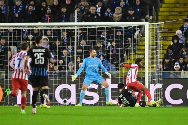 Club Brugge v Atletico de Madrid - UEFA Champions League BRUGGE, BELGIUM - FEBRUARY 18 : Lookman Ademola of Atletico Madrid scoring a goal during the UEFA Champions League 2025 26 knockout phase play-off match first leg between Club Brugge and Atletico de Madrid on February 18, 2026 in Brugge, Belgium, 18 02 2026 Brugge Belgium  Copyright: xJanxDexMeuleneirx