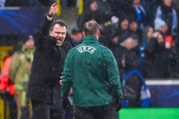 Club Brugge v Atletico de Madrid - UEFA Champions League BRUGGE, BELGIUM - FEBRUARY 18 : Leko Ivan head coach of Club Brugge yelling during the UEFA Champions League 2025 26 knockout phase play-off match first leg between Club Brugge and Atletico de Madrid on February 18, 2026 in Brugge, Belgium, 18 02 2026 Brugge Belgium  Copyright: xVincentxKalutx