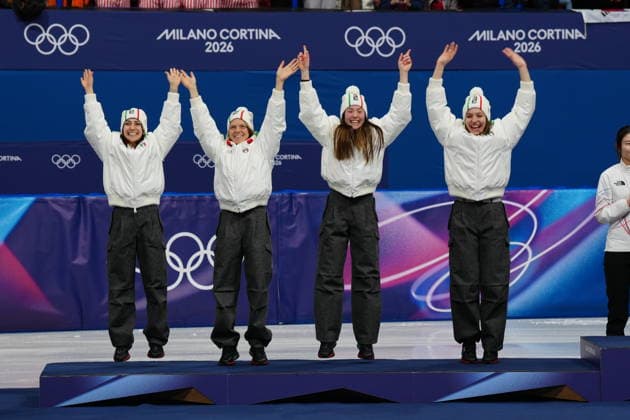 The Italian team in the 3000 m short track relay, silver medalists Arianna Fontana, Elisa Confortola, Arianna Sighel, and Chiara Betti after Women s 3000m relay finals race at the 2026 Winter Olympics, in Milan, Italy, Wednesday, Feb. 18, 2026. (Photo Claudio Furlan LaPresse)  Copyright: xClaudioxFurlan LaPressex