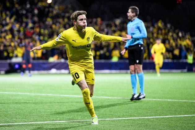 260218 Jens Petter Hauge of Bodo Glimt celebrates after 2 1 during the UEFA Champions League football match between Bodo Glimt and Inter on February 18, 2026 in Bodo Photo Marius Simensen BILDBYRAN COP 238 MM0055 bbeng football fotball fotboll soccer uefa champions league mesterligaen bodo glimt inter fc internazionale milano jubel  Copyright: MARIUSxSIMENSEN BB260218ZH153