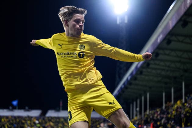 260218 Jens Petter Hauge of Bodo Glimt celebrates after 2 1 during the UEFA Champions League football match between Bodo Glimt and Inter on February 18, 2026 in Bodo Photo Marius Simensen BILDBYRAN COP 238 MM0055 bbeng football fotball fotboll soccer uefa champions league mesterligaen bodo glimt inter fc internazionale milano jubel  Copyright: MARIUSxSIMENSEN BB260218ZS117