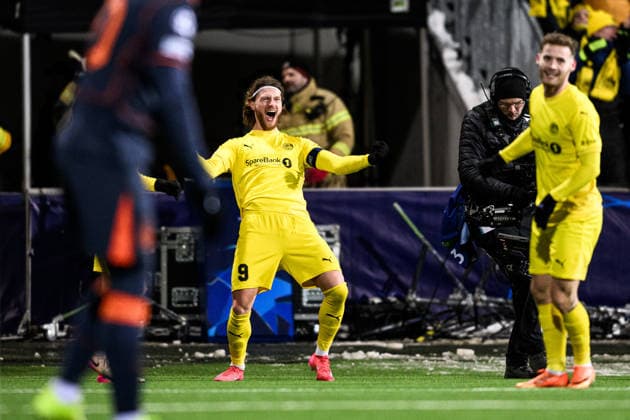 260218 Kasper Hogh of Bodo Glimt celebrates after 3 1 during the UEFA Champions League football match between Bodo Glimt and Inter on February 18, 2026 in Bodo Photo Marius Simensen BILDBYRAN COP 238 MM0055 bbeng football fotball fotboll soccer uefa champions league mesterligaen bodo glimt inter fc internazionale milano jubel  Copyright: MARIUSxSIMENSEN BB260218ZI160