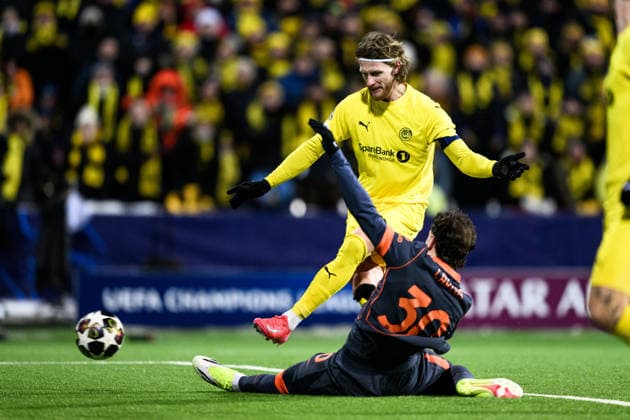 260218 Kasper Hogh of Bodo Glimt scores the 3 1 goal during the UEFA Champions League football match between Bodo Glimt and Inter on February 18, 2026 in Bodo Photo Marius Simensen BILDBYRAN COP 238 MM0055 bbeng football fotball fotboll soccer uefa champions league mesterligaen bodo glimt inter fc internazionale milano  Copyright: MARIUSxSIMENSEN BB260218ZK155