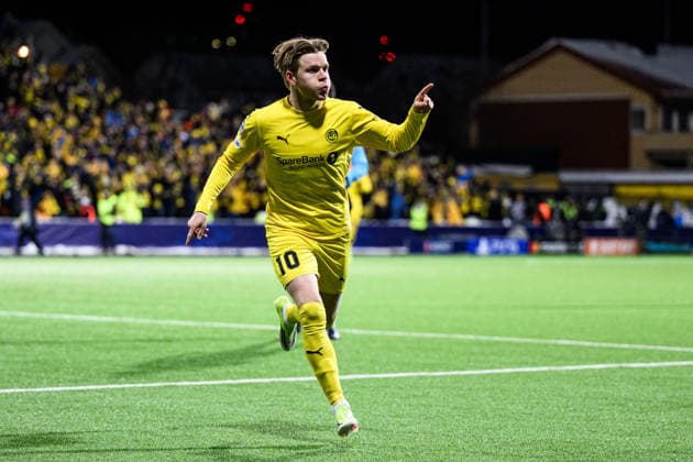260218 Jens Petter Hauge of Bodo Glimt celebrates after 2 1 during the UEFA Champions League football match between Bodo Glimt and Inter on February 18, 2026 in Bodo Photo Marius Simensen BILDBYRAN COP 238 MM0055 bbeng football fotball fotboll soccer uefa champions league mesterligaen bodo glimt inter fc internazionale milano jubel  Copyright: MARIUSxSIMENSEN BB260218ZN161