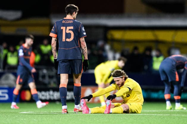 260218 Kasper Hogh of Bodo Glimt during the UEFA Champions League football match between Bodo Glimt and Inter on February 18, 2026 in Bodo Photo Marius Simensen BILDBYRAN COP 238 MM0055 bbeng football fotball fotboll soccer uefa champions league mesterligaen bodo glimt inter fc internazionale milano  Copyright: MARIUSxSIMENSEN BB260218ZW143