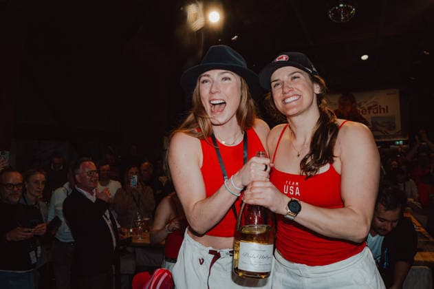 Milano Cortina 2026, Alpine skiing, women, slalom, Olympic champion Mikaela Shiffrin celebrates in the Austria House