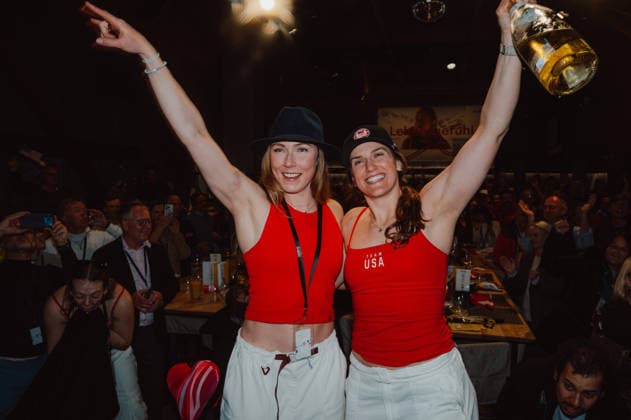 OLYMPICS - Winter Olympic Games, Olympische Spiele, Olympia, OS Milano Cortina 2026 CORTINA D AMPEZZO,ITALY,18.FEB.26 - OLYMPICS - Winter Olympic Games Milano Cortina 2026, Austria House, Raiffeisen-Abend. Image shows the rejoicing of Mikaela Shiffrin (USA) and Paula Moltzan (USA).  GEPAxpictures xAlexanderxSolc