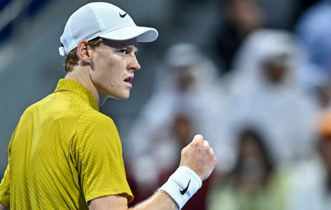 ATP, Tennis Herren QATAR EXXONMOBIL OPEN-ROUND OF 16 Jannik Sinner of Italy competes against Alexei Popyrin of Australia in the Round of q6 at the ATP men s Qatar ExxonMobil Open 2026 tennis tournament at the Khalifa International Tennis Complex in Doha, Qatar, on February 18 2026. DOHA Qatar Copyright: xNOUSHADx