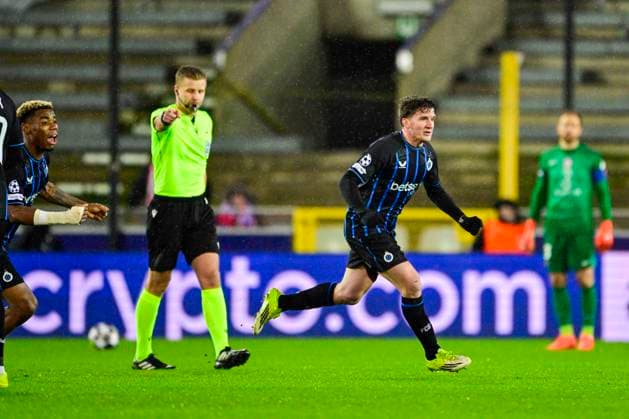 Club Brugge v Atletico de Madrid - UEFA Champions League BRUGGE, BELGIUM - FEBRUARY 18 : Tzolis Christos forward of Club Brugge celebrating scoring a goal during the UEFA Champions League 2025 26 knockout phase play-off match first leg between Club Brugge and Atletico de Madrid on February 18, 2026 in Brugge, Belgium, 18 02 2026 Brugge Belgium  Copyright: xJanxDexMeuleneirx