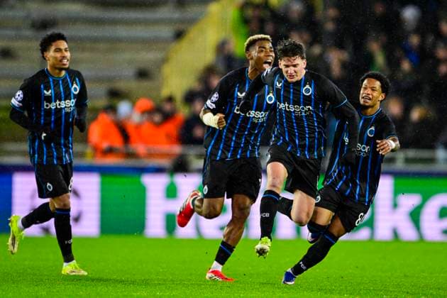 Club Brugge v Atletico de Madrid - UEFA Champions League BRUGGE, BELGIUM - FEBRUARY 18 : Tzolis Christos forward of Club Brugge celebrating scoring a goal during the UEFA Champions League 2025 26 knockout phase play-off match first leg between Club Brugge and Atletico de Madrid on February 18, 2026 in Brugge, Belgium, 18 02 2026 Brugge Belgium  Copyright: xJanxDexMeuleneirx