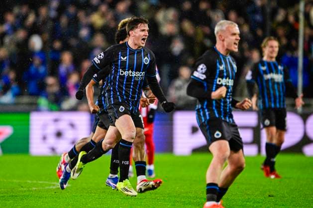 Club Brugge v Atletico de Madrid - UEFA Champions League BRUGGE, BELGIUM - FEBRUARY 18 : Tzolis Christos forward of Club Brugge celebrating scoring a goal during the UEFA Champions League 2025 26 knockout phase play-off match first leg between Club Brugge and Atletico de Madrid on February 18, 2026 in Brugge, Belgium, 18 02 2026 Brugge Belgium  Copyright: xJanxDexMeuleneirx