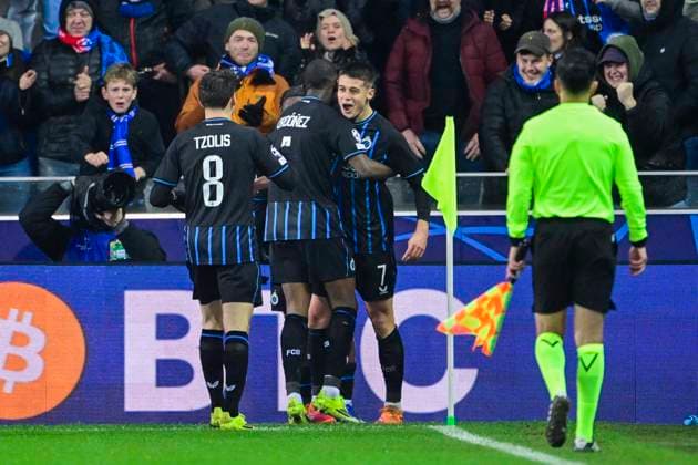 Club Brugge v Atletico de Madrid - UEFA Champions League BRUGGE, BELGIUM - FEBRUARY 18 : Tresoldi Nicolo forward of Club Brugge celebrating scoring a goal during the UEFA Champions League 2025 26 knockout phase play-off match first leg between Club Brugge and Atletico de Madrid on February 18, 2026 in Brugge, Belgium, 18 02 2026 Brugge Belgium  Copyright: xJanxDexMeuleneirx