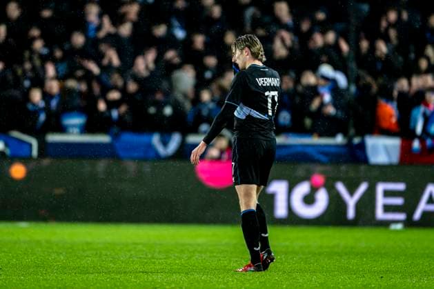 Club Brugge forwarder Romeo Vermant , during the match Club Brugge KV vs Atletico de Madrid at the Jan Breydelstadion for the Champions League KO play offs 1st leg season 2025 2026 in BRUGGE, Belgium on 18 february 2026 Photo by Stefan Koops EYE4IMAGES DeFodi Images