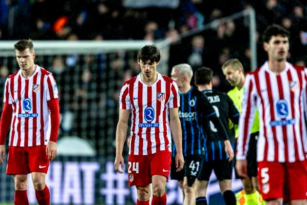 Atletico de Madrid defender Robin Le Normand, during the match Club Brugge KV vs Atletico de Madrid at the Jan Breydelstadion for the Champions League KO play offs 1st leg season 2025 2026 in BRUGGE, Belgium on 18 february 2026 Photo by Stefan Koops EYE4IMAGES DeFodi Images