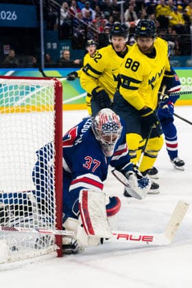 260218 Gabriel Landeskog and William Nylander of Sweden as well as goaltender Connor Hellebuyck of USA in the men s Ice hockey, Eishockey quarterfinal between USA and Sweden during day 12 of the 2026 Winter Olympics on February 18, 2026 in Milan. Photo: Carl Sandin BILDBYRAN kod CS EW0641 ishockey ice hockey Olympic Games, Olympische Spiele, Olympia, OS olympics winter olympics os ol olympiska spel vinter-os olympiske leker milano cortina 2026 milan cortina 2026 milano cortina 2026 olympic games milano cortina 2026 winter olympic games milano cortina-os milano cortina-ol vinter-ol 12 bbeng sverige sweden usa quarterfinal kvartsfinal *** 260218 Gabriel Landeskog and William Nylander of Sweden as well as goaltender Connor Hellebuyck of USA in the men s ice hockey quarterfinal between USA and Sweden during day 12 of the 2026 Winter Olympics on February 18, 2026 in Milan Photo Carl Sandin BILDBYRAN kod CS EW0641 ishockey ice hockey olympic games olympics winter olympics os ol olympiska spel vinter os olympiske leker milano cortina 2026 milan cortina 2026 milano cortina 2026 olympic games milano cortina 2026 winter olympic games milano cortina os milano cortina ol vinter ol 12 bbeng sverige sweden usa quarterfinal kvartfinal  Copyright: CARLxSANDIN BB260218CS093
