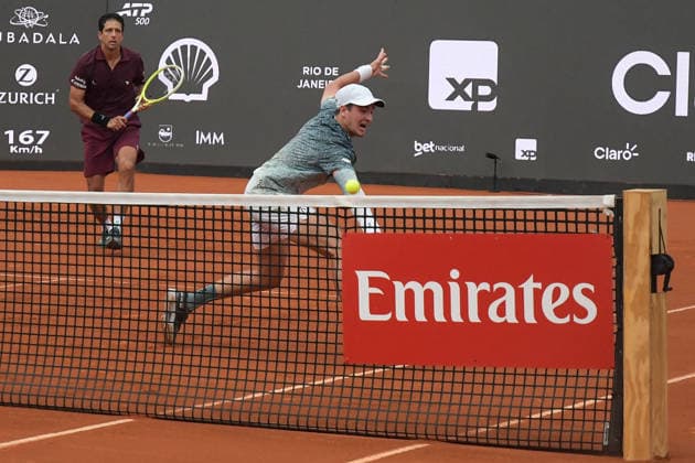 rio open, etapa do ATP, Tennis Herren world tour 500 Rio de Janeiro (RJ), 02 18 2026 - Rio Open ATP 500 RJ - Joao Fonseca and Marcelo Melo (BRA) during the Rio Open, a stage of the ATP World Tour 500, which takes place at the Jockey Club Brasileiro in Gavea, South Zone of Rio de Janeiro, this Wednesday, February 18, 2026. (Foto: Clever Felix Thenews2 imago images) SPO  Copyright: xCleverxFelixx