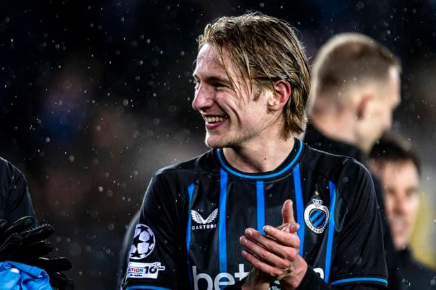 Club Brugge forwarder Romeo Vermant , during the match Club Brugge KV vs Atletico de Madrid at the Jan Breydelstadion for the Champions League KO play offs 1st leg season 2025 2026 in BRUGGE, Belgium on 18 february 2026 Photo by Stefan Koops EYE4IMAGES DeFodi Images