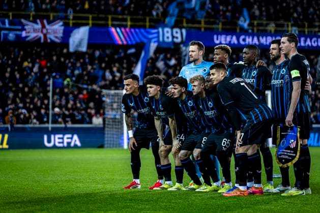 Club Brugge goalkeeper Simon Mignolet, Club Brugge defender Kyriani Talbi, Club Brugge defender Joel Ordonez, Club Brugge defender Brandon Mechele, Club Brugge midfielder Joaquin Seys, Club Brugge midfielder Aleksandar Stankovic, Club Brugge midfielder Raphael Onyedika, Club Brugge forwarder Mamadou Diakhon, Club Brugge midfielder Hans Vanaken, Club Brugge forwarder Christos Tzolis, Club Brugge forwarder Nicolo Tresoldi, during the match Club Brugge KV vs Atletico de Madrid at the Jan Breydelstadion for the Champions League KO play offs 1st leg season 2025 2026 in BRUGGE, Belgium on 18 february 2026 Photo by Stefan Koops EYE4IMAGES DeFodi Images
