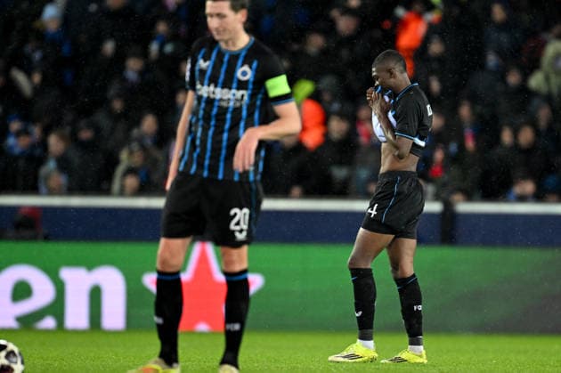 260218 Club Brugge vs Atletico Madrid Joel Ordonez (4) of Club Brugge looking dejected and disappointed after conceding the 2-3 goal during the Uefa Champions League Knock Out play offs first leg in season 2025 - 2026 between Club Brugge KV and Atletico de Madrid on February 18 , 2026 in Brugge, Belgium. (Photo by David Catry Isosport) Brugge Belgium  Copyright: xDavidxCatryx 20260218DC2_5117