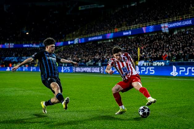 Atletico de Madrid forwarder Julian Alvarez, during the match Club Brugge KV vs Atletico de Madrid at the Jan Breydelstadion for the Champions League KO play offs 1st leg season 2025 2026 in BRUGGE, Belgium on 18 february 2026 Photo by Stefan Koops EYE4IMAGES DeFodi Images