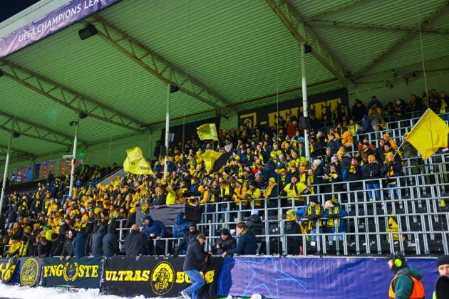 Football, Champions League 2025 2026 Bodo Glimt Inter Bodo 20260218 Bodo Glimt supporters before the Champions League football match between Bodo Glimt and Inter at Aspmyra stadium Photo Thomas Andersen NTB Bodo Norway EDITORIAL USE ONLY RESTRICTED USE FOR BETTING COMPANIES  Copyright: xThomasxAndersenx xNTBx