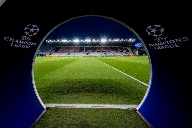 Stadium overview trough the Champions League bow, during the match Club Brugge KV vs Atletico de Madrid at the Jan Breydelstadion for the Champions League KO play offs 1st leg season 2025 2026 in BRUGGE, Belgium on 18 february 2026 Photo by Stefan Koops EYE4IMAGES DeFodi Images