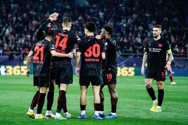 Olympiacos v Bayer Leverkusen - UEFA Champions League PIRAEUS, GREECE - FEBRUARY 18: Bayer Leverkusen player Patrik Schick celebrates his team’s goal during the UEFA Champions League match between Olympiacos Piraeus and Bayer Leverkusen for the 2025-26 season at Karaiskaki Stadium in Piraeus, Greece, on February 18, 2026. Andreas Papakonstantinou Anadolu Piraeus Greece. Editorial use only. Please get in touch for any other usage.  Copyright: x2026xAnadoluxAndreasxPapakonstantinoux