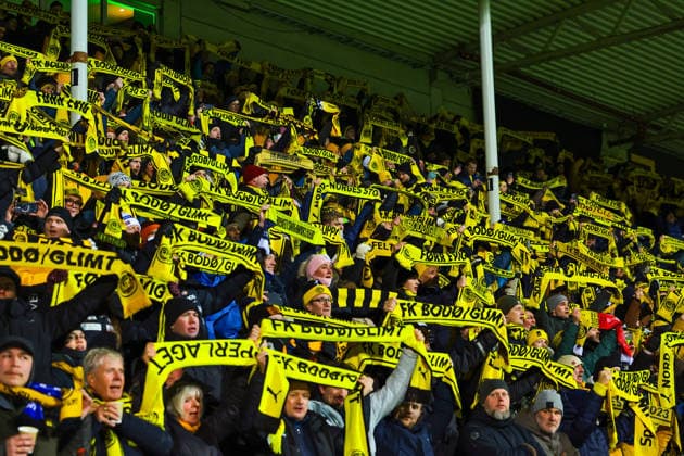 Football, Champions League 2025 2026 Bodo Glimt Inter 3 1 Bodo 20260218 Bodo7glimt supporters before the Champions League football match between Bodo Glimt and Inter at Aspmyra stadium Photo Thomas Andersen NTB Bodo Norway EDITORIAL USE ONLY RESTRICTED USE FOR BETTING COMPANIES  Copyright: xThomasxAndersenx xNTBx