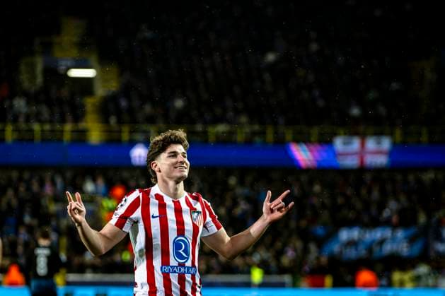 Atletico de Madrid forwarder Julian Alvarez, during the match Club Brugge KV vs Atletico de Madrid at the Jan Breydelstadion for the Champions League KO play offs 1st leg season 2025 2026 in BRUGGE, Belgium on 18 february 2026 Photo by Stefan Koops EYE4IMAGES DeFodi Images