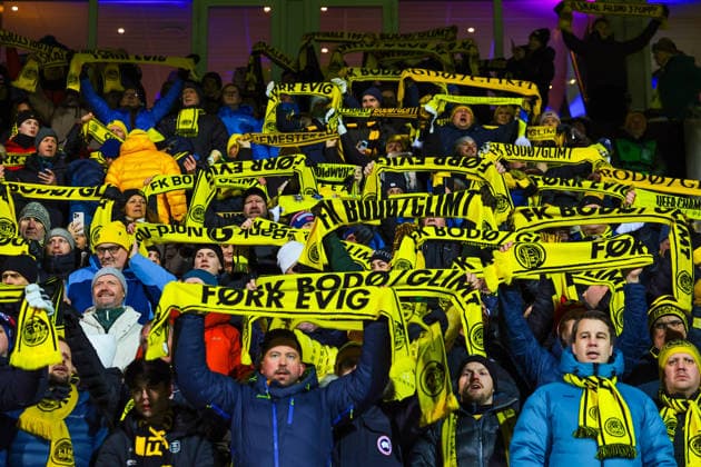 Football, Champions League 2025 2026 Bodo Glimt Inter 3 1 Bodo 20260218 Bodo7glimt supporters before the Champions League football match between Bodo Glimt and Inter at Aspmyra stadium Photo Thomas Andersen NTB Bodo Norway EDITORIAL USE ONLY RESTRICTED USE FOR BETTING COMPANIES  Copyright: xThomasxAndersenx xNTBx
