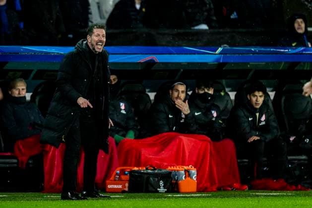 Atletico de Madrid trainer Diego Simeone, during the match Club Brugge KV vs Atletico de Madrid at the Jan Breydelstadion for the Champions League KO play offs 1st leg season 2025 2026 in BRUGGE, Belgium on 18 february 2026 Photo by Stefan Koops EYE4IMAGES DeFodi Images