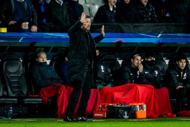Atletico de Madrid trainer Diego Simeone, during the match Club Brugge KV vs Atletico de Madrid at the Jan Breydelstadion for the Champions League KO play offs 1st leg season 2025 2026 in BRUGGE, Belgium on 18 february 2026 Photo by Stefan Koops EYE4IMAGES DeFodi Images