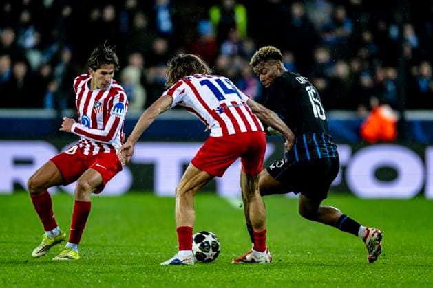 Club Brugge midfielder Raphael Onyedika, during the match Club Brugge KV vs Atletico de Madrid at the Jan Breydelstadion for the Champions League KO play offs 1st leg season 2025 2026 in BRUGGE, Belgium on 18 february 2026 Photo by Stefan Koops EYE4IMAGES DeFodi Images
