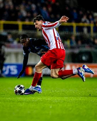 Atletico de Madrid defender Marc Pubill, during the match Club Brugge KV vs Atletico de Madrid at the Jan Breydelstadion for the Champions League KO play offs 1st leg season 2025 2026 in BRUGGE, Belgium on 18 february 2026 Photo by Stefan Koops EYE4IMAGES DeFodi Images