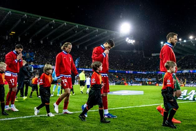Atletico de Madrid defender David Hancko, Atletico de Madrid midfielder Marcos Llorente, during the match Club Brugge KV vs Atletico de Madrid at the Jan Breydelstadion for the Champions League KO play offs 1st leg season 2025 2026 in BRUGGE, Belgium on 18 february 2026 Photo by Stefan Koops EYE4IMAGES DeFodi Images