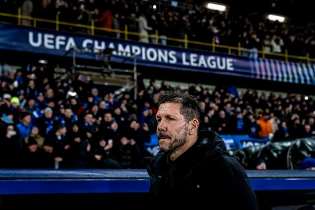 Atletico de Madrid trainer Diego Simeone, during the match Club Brugge KV vs Atletico de Madrid at the Jan Breydelstadion for the Champions League KO play offs 1st leg season 2025 2026 in BRUGGE, Belgium on 18 february 2026 Photo by Stefan Koops EYE4IMAGES DeFodi Images