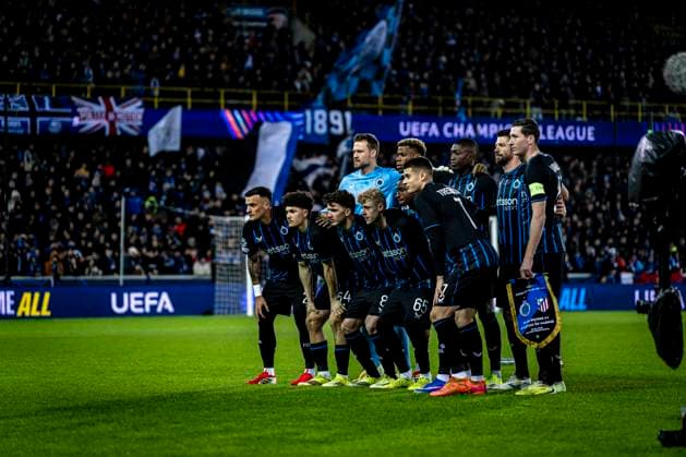 Club Brugge goalkeeper Simon Mignolet, Club Brugge defender Kyriani Talbi, Club Brugge defender Joel Ordonez, Club Brugge defender Brandon Mechele, Club Brugge midfielder Joaquin Seys, Club Brugge midfielder Aleksandar Stankovic, Club Brugge midfielder Raphael Onyedika, Club Brugge forwarder Mamadou Diakhon, Club Brugge midfielder Hans Vanaken, Club Brugge forwarder Christos Tzolis, Club Brugge forwarder Nicolo Tresoldi, during the match Club Brugge KV vs Atletico de Madrid at the Jan Breydelstadion for the Champions League KO play offs 1st leg season 2025 2026 in BRUGGE, Belgium on 18 february 2026 Photo by Stefan Koops EYE4IMAGES DeFodi Images