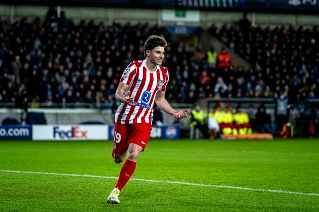 Atletico de Madrid forwarder Julian Alvarez, during the match Club Brugge KV vs Atletico de Madrid at the Jan Breydelstadion for the Champions League KO play offs 1st leg season 2025 2026 in BRUGGE, Belgium on 18 february 2026 Photo by Stefan Koops EYE4IMAGES DeFodi Images