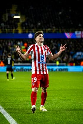 Atletico de Madrid forwarder Julian Alvarez, during the match Club Brugge KV vs Atletico de Madrid at the Jan Breydelstadion for the Champions League KO play offs 1st leg season 2025 2026 in BRUGGE, Belgium on 18 february 2026 Photo by Stefan Koops EYE4IMAGES DeFodi Images
