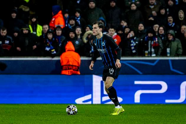 Club Brugge defender Bjorn Meijer, during the match Club Brugge KV vs Atletico de Madrid at the Jan Breydelstadion for the Champions League KO play offs 1st leg season 2025 2026 in BRUGGE, Belgium on 18 february 2026 Photo by Stefan Koops EYE4IMAGES DeFodi Images