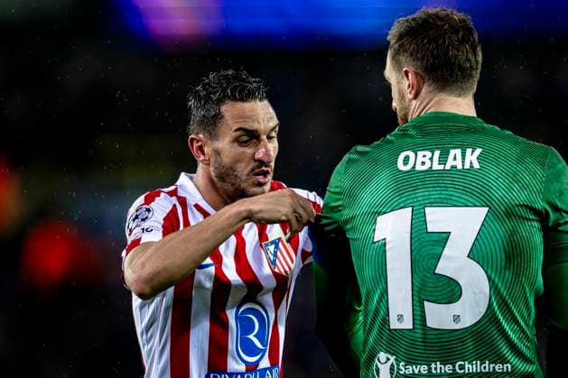 Atletico de Madrid midfielder Koke, Atletico de Madrid goalkeeper Jan Oblak, during the match Club Brugge KV vs Atletico de Madrid at the Jan Breydelstadion for the Champions League KO play offs 1st leg season 2025 2026 in BRUGGE, Belgium on 18 february 2026 Photo by Stefan Koops EYE4IMAGES DeFodi Images