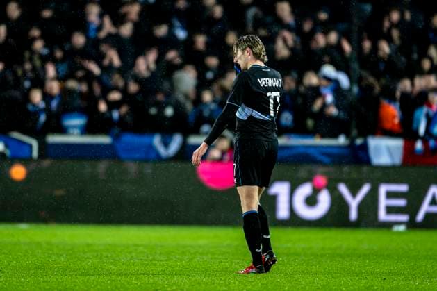 Club Brugge forwarder Romeo Vermant , during the match Club Brugge KV vs Atletico de Madrid at the Jan Breydelstadion for the Champions League KO play offs 1st leg season 2025 2026 in BRUGGE, Belgium on 18 february 2026 Photo by Stefan Koops EYE4IMAGES DeFodi Images